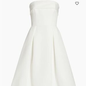 Amsale White Strapless A-Line Pleated Fit-&-Flare Midi-Dress